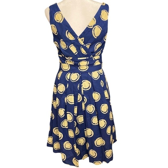 Vera Wang Lavender Label Polka Dot Wrap Dress V Neck Sleeveless Navy Gold Size 6 - Picture 2 of 11